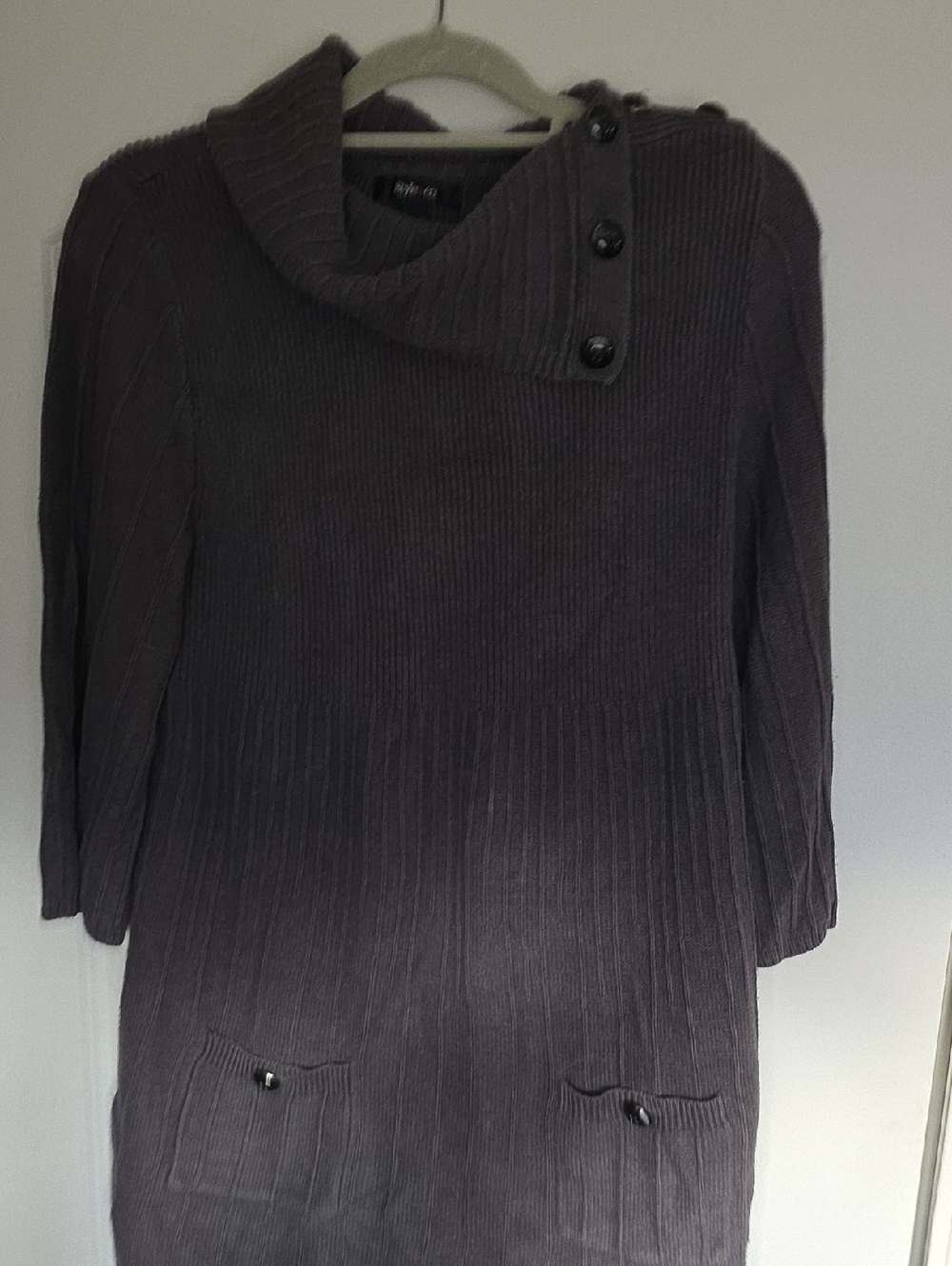 Style & CO. Women's Ribbed Button-Neck Tunic Sweater - Dark Gray